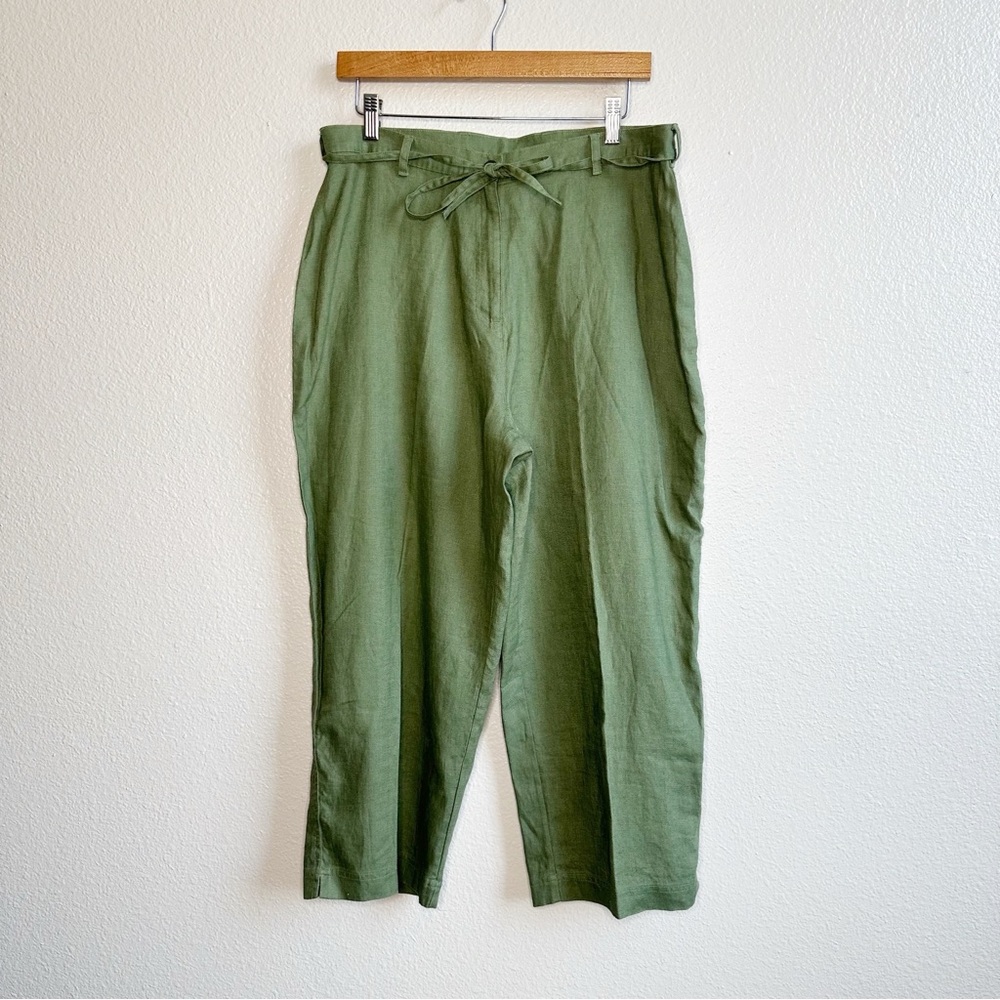 Goodclothes Green Linen Tapper Leg Trouser Pant With Tie Belt Women’s Size 12